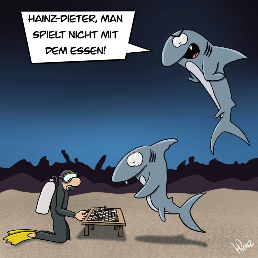 Cartoon von Michel Ley („Unter Wasser lacht man nicht“) – Veröffentlichung mit freundlicher Genehmigung.